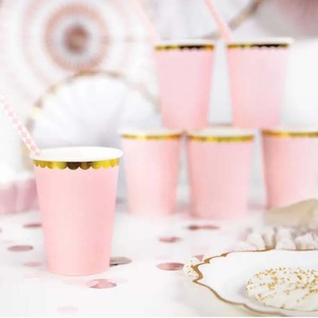 KUBKI KUBECZKI PAPIEROWE PUDROWY RÓŻ ZŁOTE 6 SZT.