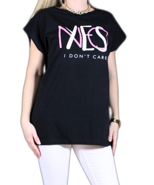 DAMSKA MODNA BLUZKA T-SHIRT NADRUK PRINT DUŻO WZORÓW YES/NO CZARNA 4XL 48