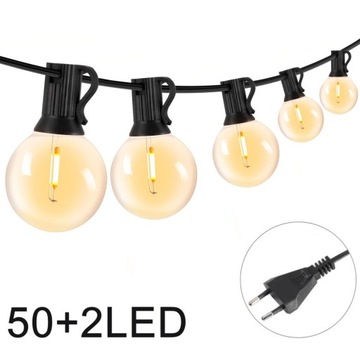 LED Girlanda Ogrodowa Lampki Żarówki Kule 50 żarówki 15M