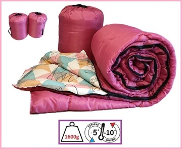 ŚPIWÓR GRUBY 1,6 KG KOŁDRA 190X75 CIEPŁY + POKROWIEC RÓŻOWY POLSKI