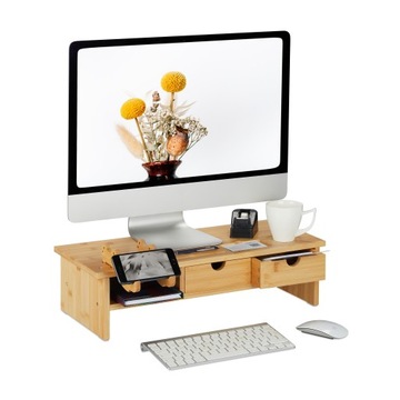 RELAXDAYS BAMBUSOWA PODSTAWKA PÓŁKA POD MONITOR LAPTOPA Z 2 SZUFLADKAMI