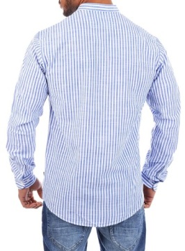 ВОЗДУШНАЯ МУЖСКАЯ РУБАШКА ЛЬНЯНАЯ В ГОЛУБУЮ ПОЛОСКУ - M