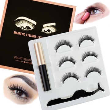 RZĘSY MAGNETYCZNE DŁUGIE 3 PARY + EYELINER PĘSETA