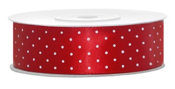 WSTĄŻKA satynowa tasiemka 25 mm/25 KROPKI pomarańcz