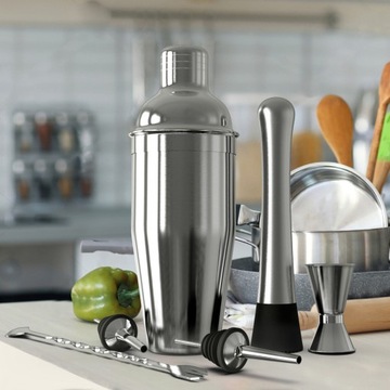 ZESTAW BARMAŃSKI DO DRINKÓW SHAKER SZEJKER 700 ml NALEWAK MIARKA 6 elem.