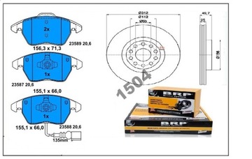 Тормозные диски + колодки передние VW Passat B6 B7 CC Touran 2005-2014 гг.