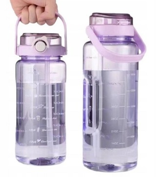 2 L BUTELKA NA WODĘ 2000 ML BIDON Z MIARKĄ MOTYWACYJNĄ BIDON ZE SŁOMKĄ