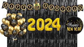 Dekoracje Sylwester zestaw Balonów Kurtyna cyfry 2024 Nowy Rok Balony
