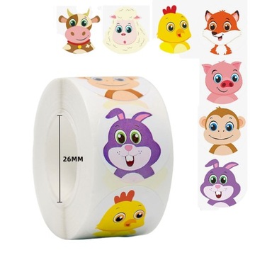 Naklejki motywacyjne 500 Szt Dla dzieci zwierzęta na rolce naklejka 25 mm