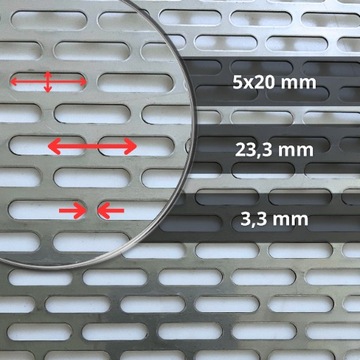 Blacha perforowana nierdzewna grubość 1mm oczko 5x20mm ark. 1x2m
