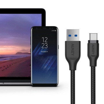 Кабель Aukey USB-A - USB-C, 5Гбит/с, QC 15Вт, плетеный 2м