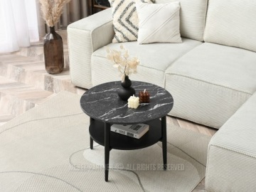 ЭЛЕГАНТНЫЙ СТОЛ С ПОЛКОЙ RENNE S СО СТОЛЕШНИЦЕЙ ИЗ ЧЕРНОГО МРАМОРА