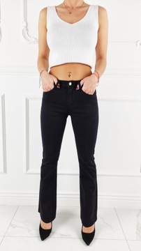 Damskie spodnie Premium dzwony jeans - Flares - Black szeroka nogawka
