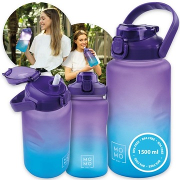BUTELKA ZE SŁOMKĄ BIDON NA WODĘ Z MIARKĄ NA TRENING BPA FREE 1500ML