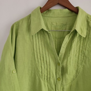 52/54 CANDA by C&A koszula len lniana limonkowa guziki minimalizm zieleń