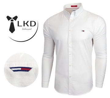 Tommy Hilfiger Koszula męska Biała Casual SLIM FIT 100% Bawełna r. L