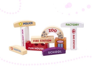 Пазл из разноцветных деревянных блоков, машин и зданий, 120 деталей