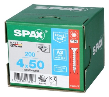 Wkręty nierdzewne A2 SPAX 4x50 TX 200 szt