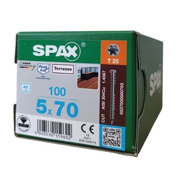 SPAX PROFESJONALNE WKRĘTY TARASOWE 5X70 ZE STALI NIERDZEWNEJ A2 - 100 SZT