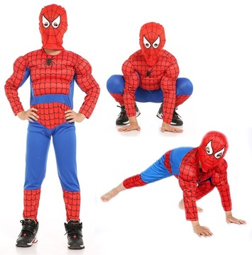 SPIDERMAN STRÓJ MASKA MIĘŚNIE PRZEBRANIE 122/128