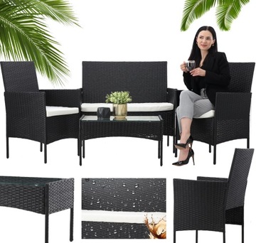 ZESTAW MEBLI OGRODOWYCH GARDEN LINE TWORZYWO SZTUCZNE RATTAN 4EL. KOLORY
