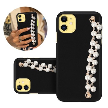 ETUI BLINK Mat Czarne do IPHONE 11 Perły Łańcuszek