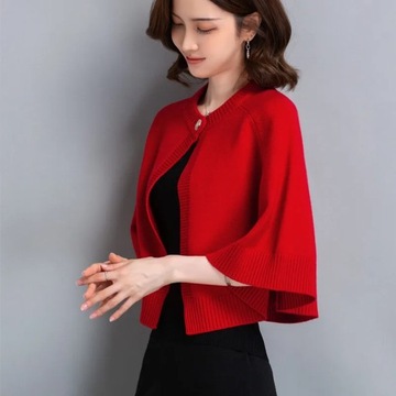 Batwing Sleeve Cape for Women Elegant Knitted Coat