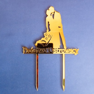 Топпер для торта Мистер и Миссис + имя, золотое зеркало