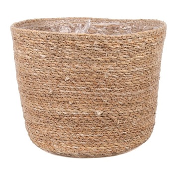 OKRĄGŁY KOSZ Z TRAWY MORSKIEJ BOHO 26x26x21 cm