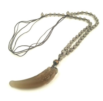 Ожерелье-кулон из обсидиана, клык, волчий зуб, амулет, подарок на день мальчика