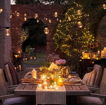 GIRLANDA OGRODOWA ŁAŃCUCH ŚWIETLNY LAMPKI E27 230V 20M + 20 x LED