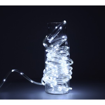 Lampki LED zewn. wąż świetlny 10m 100LED zimny biały 8 trybów świecenia