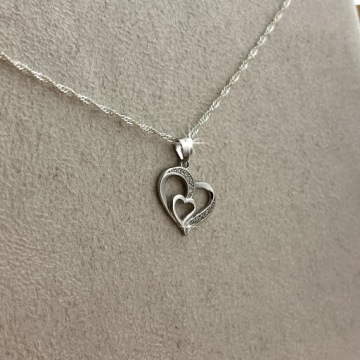 ЖЕНСКОЕ СЕРЕБРЯНОЕ ОЖЕРЕЛЬЕ СЕРДЦЕ ПР. 925 КУЛОН-ЦЕПЬ + ВЕЧНАЯ РОЗА СВЕТОДИОД