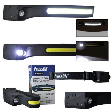 LATARKA CZOŁOWA 5W COB +3W XPE LED AKU USB IP44 CZUJNIK RUCHU 5 FUNKCJI