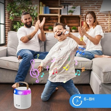 2 МИКРОФОНА + ДИНАМИКИ КАРАОКЕ СВЕТОДИОД BLUETOOTH БЕЛЫЙ