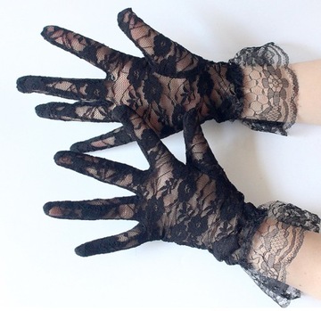 Rękawiczki Koronkowe Wieczorowe Eleganckie Czarne