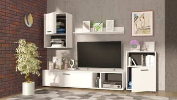 СЕКЦИЯ для ТВ-гостиной, ПОЛКА, БЕЛЫЙ КОМОД, ROCK Meble-Craft