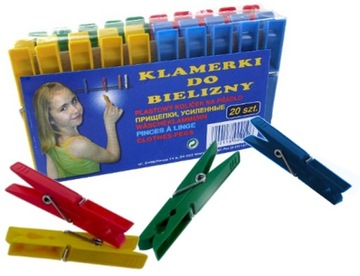 KOMPLET SPINACZE PLASTIKOWE do UBRAŃ BIELIZNY NA PRANIE MOCNE POLSKIE 20szt