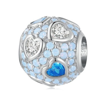 Charms LŚNIĄCE BŁĘKITNE SERDUSZKA zawieszka S925