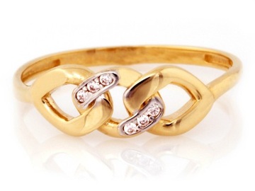 Złoty pierścionek 585 pleciony z cyrkoniami 1,46g klasyczny wzór na prezent