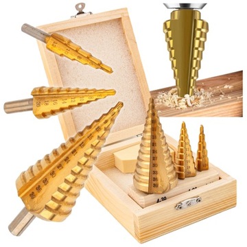 WIERTŁA STOŻKOWE STOPNIOWE 4-39MM ZESTAW WIERTŁO HSS DO METALU TYTAN 3 SZT