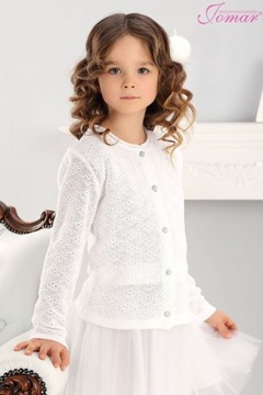 SWETEREK Sweter biały rozpinany ażurkowy JOMAR KOMUNIA M: 719 roz. 140