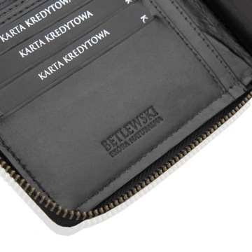 Betlewski skórzany portfel męski duży na suwak zabezpieczenie RFID
