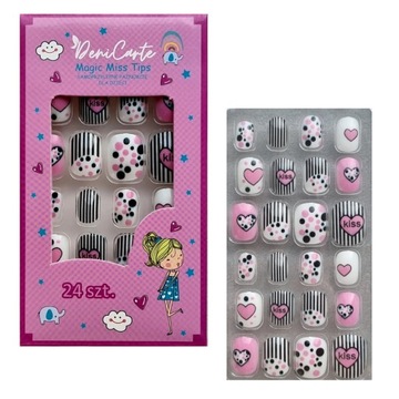 Sztuczne Paznokcie Tipsy Dla Dzieci Samoprzylepne Różowe Kiss Serca 24 Szt