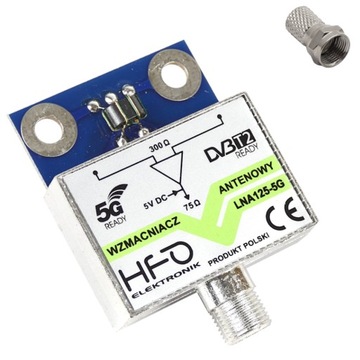 Wzmacniacz antenowy DVB-T2 dopuszkowy LNA-125 5G 20dB zasilanie 5V