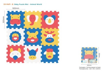 PIANKOWA MATA PUZZLE ZWIERZĄTKA 9SZT 320MM DLA MALUCHA