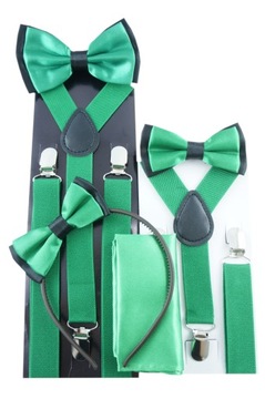 Комплект из подтяжек и галстука-бабочки, 7-12 лет, зеленый, весенний. УЗОРЫ НА ВЫБОР.