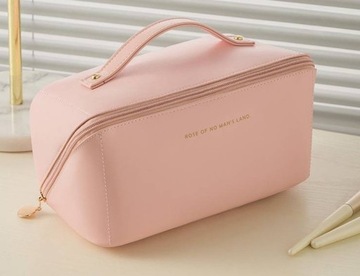 KOSMETYCZKA kremowa ecru na kosmetyki podróżna zamek kieszonki do samolotu