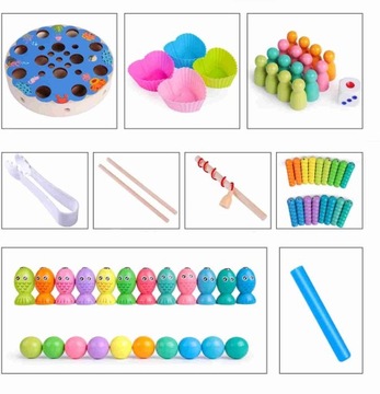 РЫБА ДЕРЕВЯННЫЕ ЦИФРЫ РЫБАЛКА СОРТИРОВКА МОНТЕССОРИ