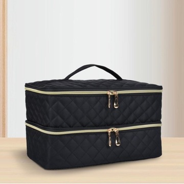 Torba do przechowywania lakieru do paznokci Dwuwarstwowa torba podróżna o dużej pojemności, czarna